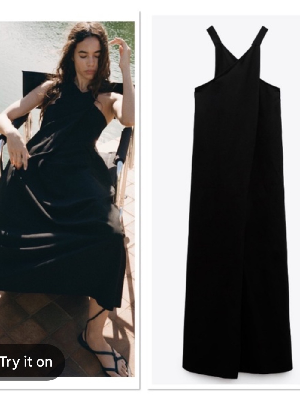 Zara Black Halter Linen-Blend Midi Dress - Picture 2 of 3